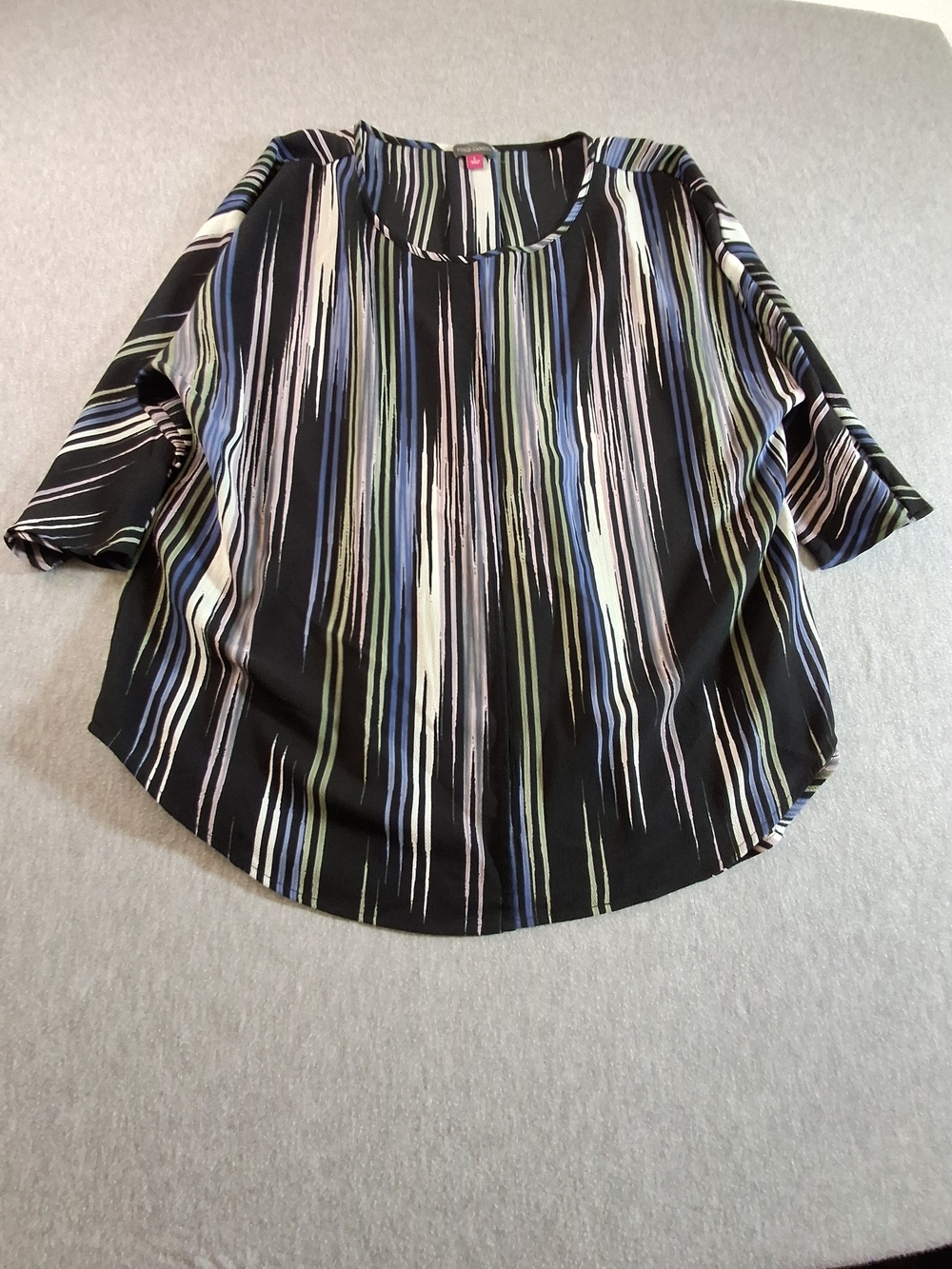 Vince Camuto Womens Size L Black Multicolor Striped Scoop Neck Blouse